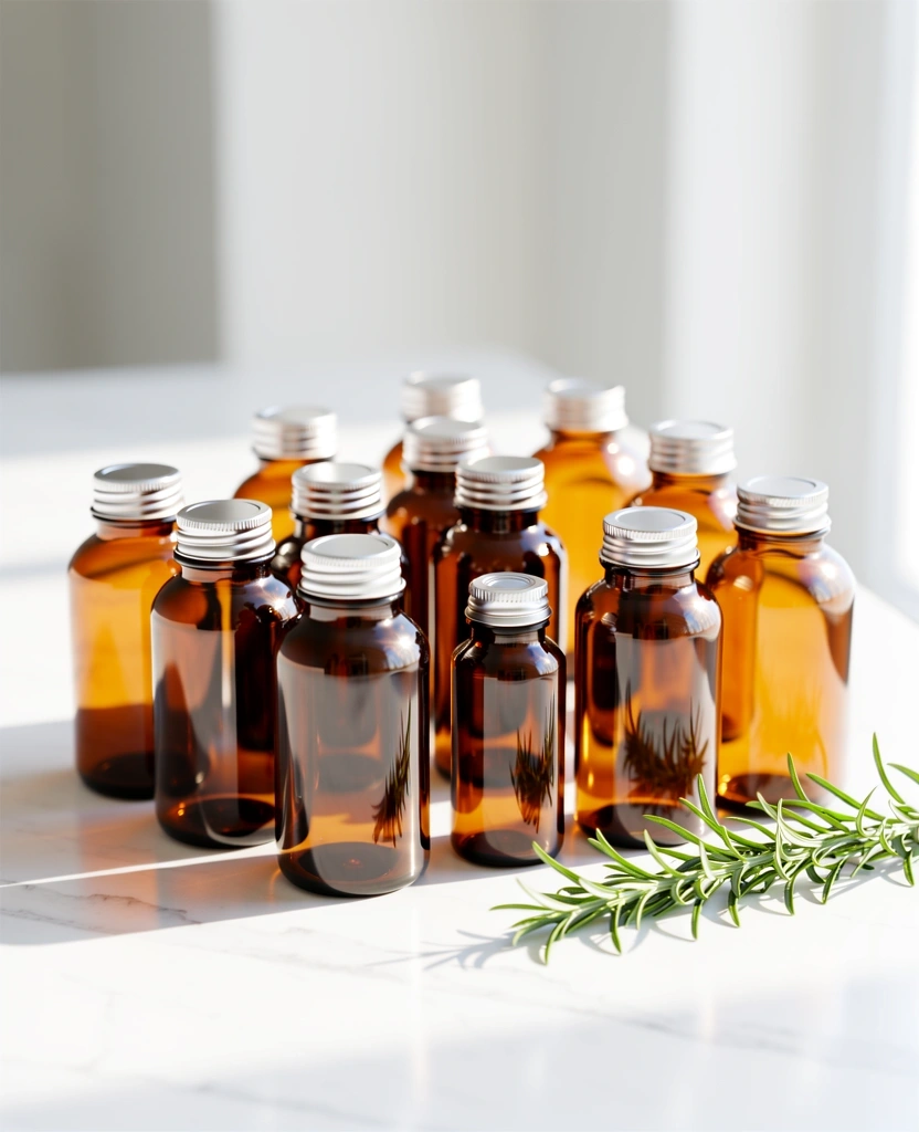 Natural supplements in amber glass containers